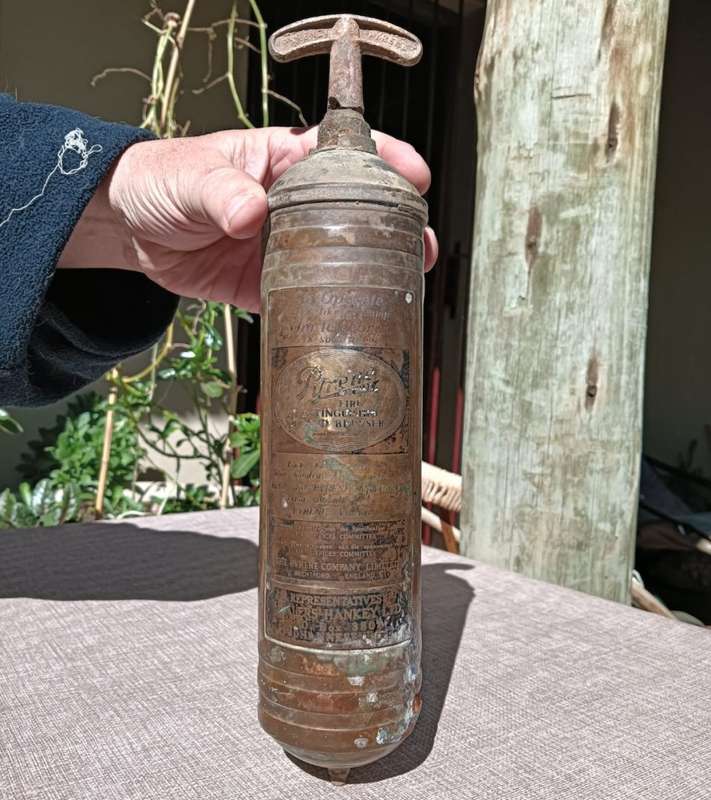 Iconic Antique (1911-1950) Pyrene Type P1 Brass Portable Pump Fire Extinguisher