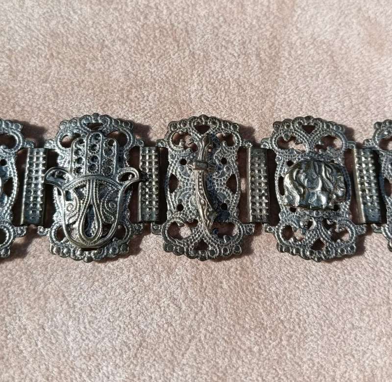 Islamic Pewter Bracelet with Swords, and Elephants in Relief  Souvenir from Madeira Portugal