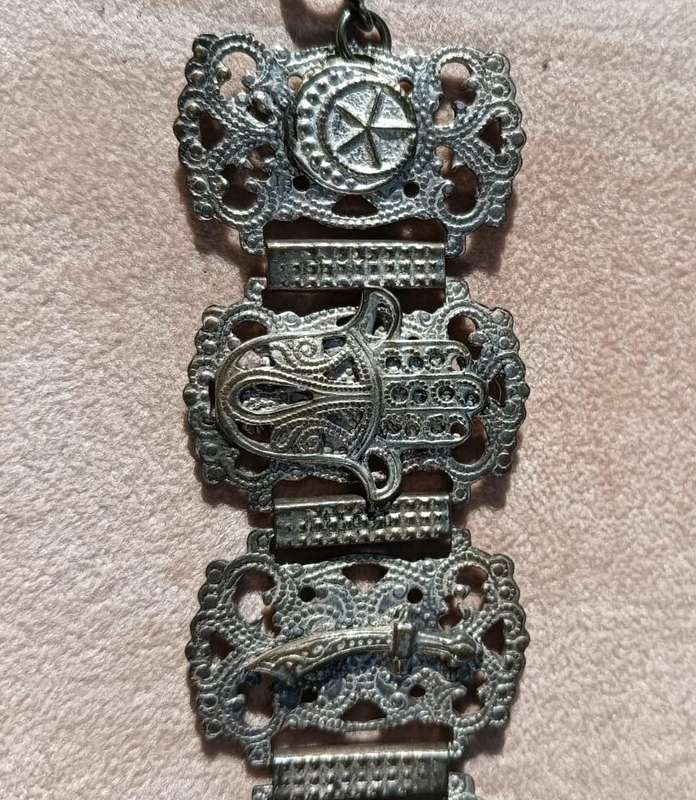 Islamic Pewter Bracelet with Swords, and Elephants in Relief  Souvenir from Madeira Portugal