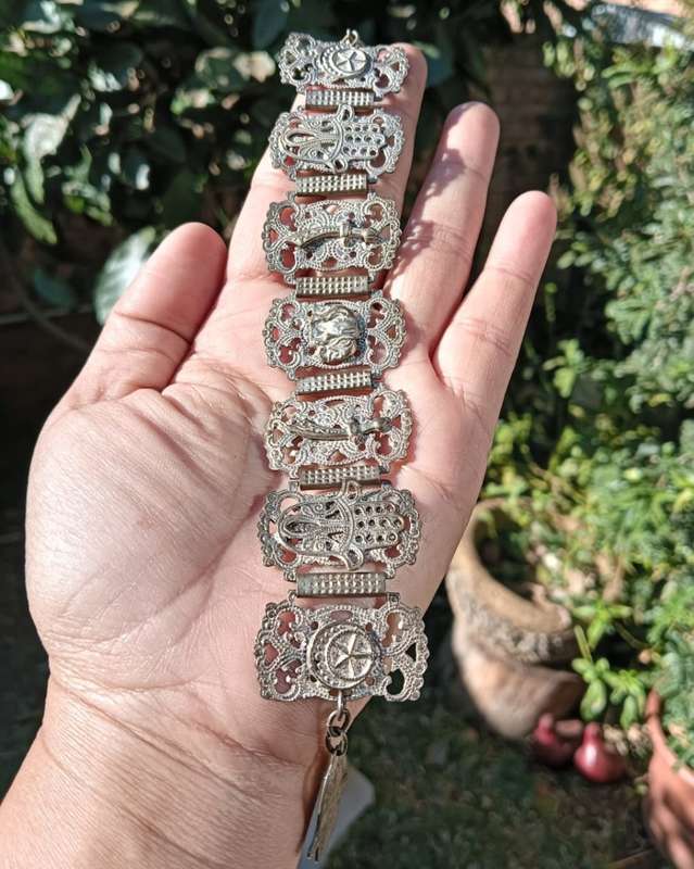 Islamic Pewter Bracelet with Swords, and Elephants in Relief  Souvenir from Madeira Portugal
