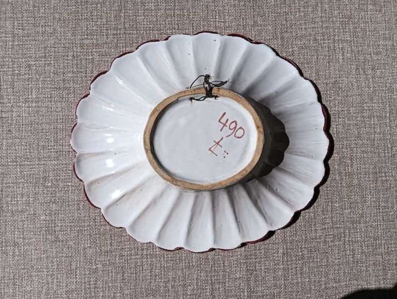 Striking Hand Crafted Maroon Floral Display Plate with Flower Shaped Scalloped Rim