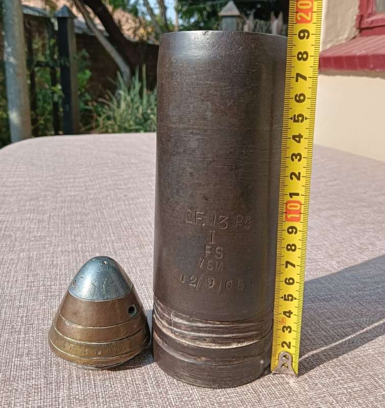 WW1 British Vickers 13 Pounder 1905 Shrapnel Projectile with Vickers No 80 Fuze Date Filled 1918