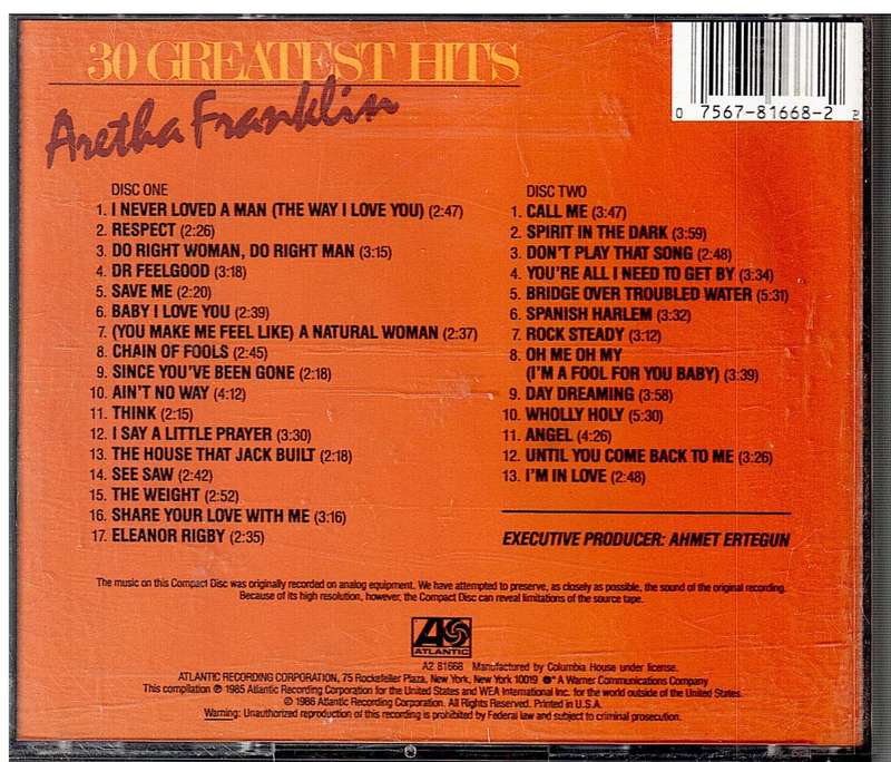 Aretha Franklin - 30 Greatest Hits 2 CD Set (US Import)