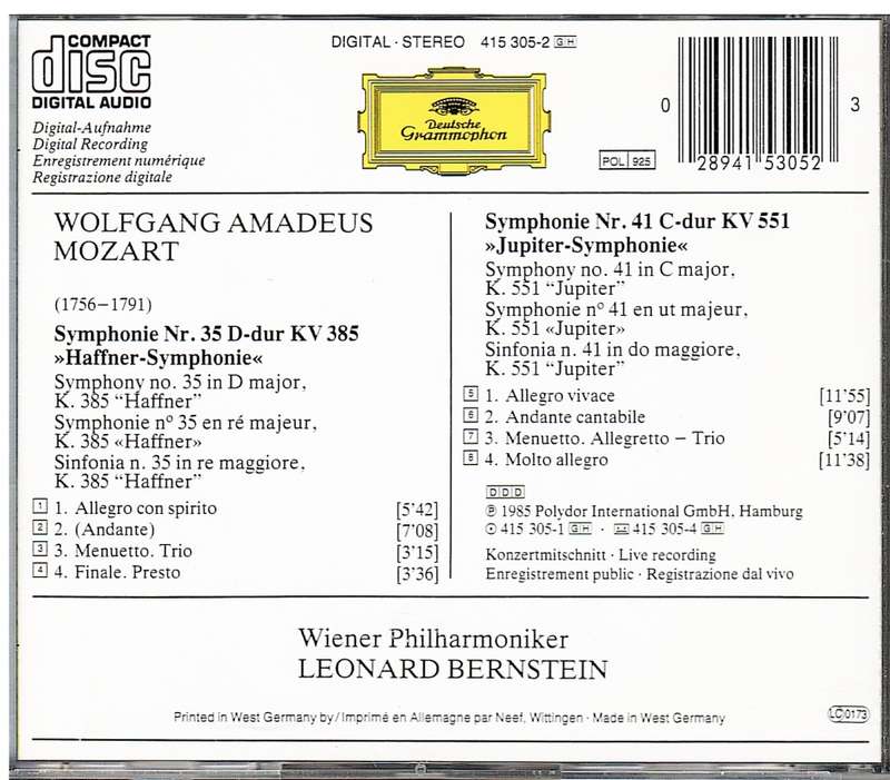 Mozart - Symphony no 35 (K385) & 41 (K551) CD