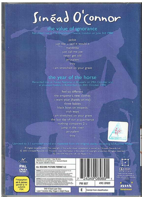 Sinead O`Connor- Live (`The Value of Ignorance` and `The Year of the Horse`) DVD