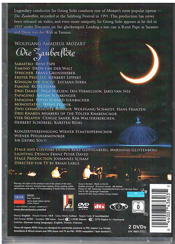 Mozart - Die Zauberflote (Sir Georg Solti with Wiener Philharmoniker) 2 DVD Set