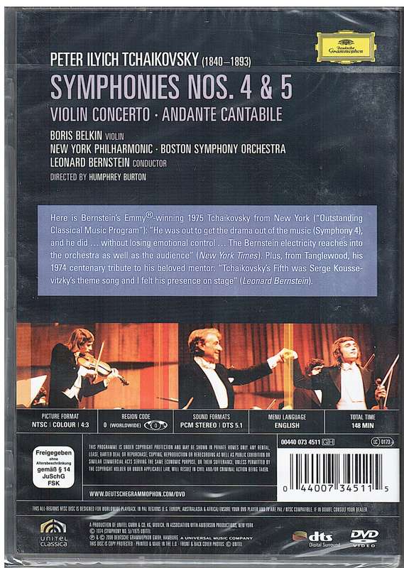 Bernstein - Tchaikovsky Symphonies Nos 4 & 5 / Violin Concerto / Andante Cantabile DVD