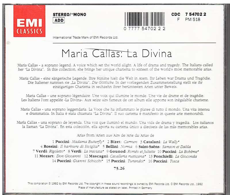 Maria Callas - La Divina CD