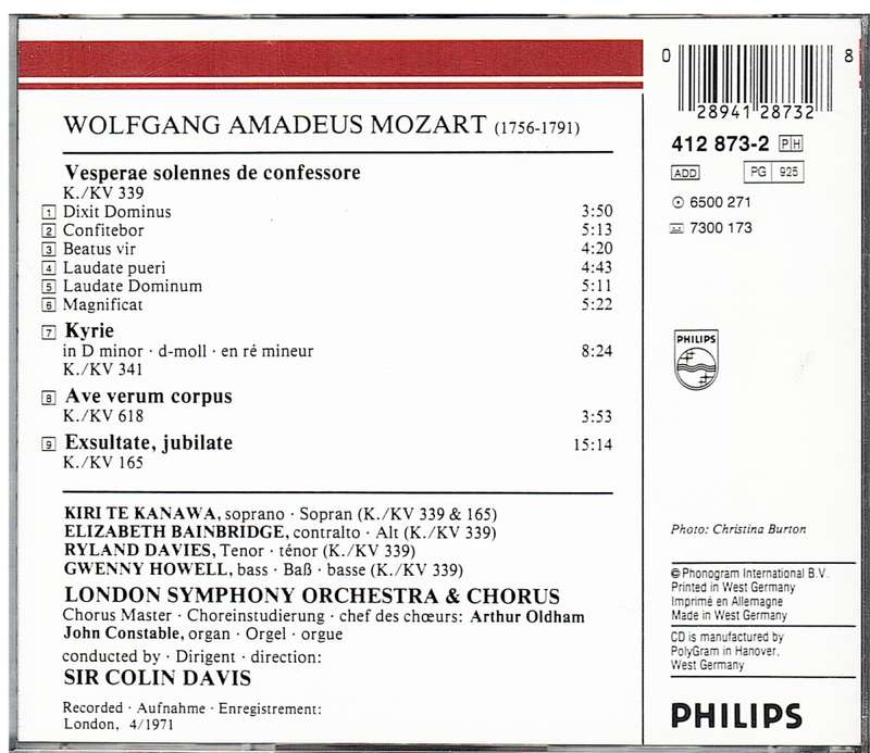 Kiri Te Kanawa - Mozart: Exsultate Jubilate CD (London Symphony Orchestra, Colin Davis cond.)