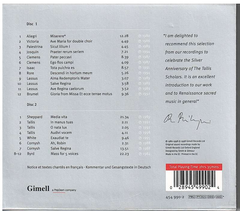The Tallis Scholars 25th Anniversary Silver 2 CD Set