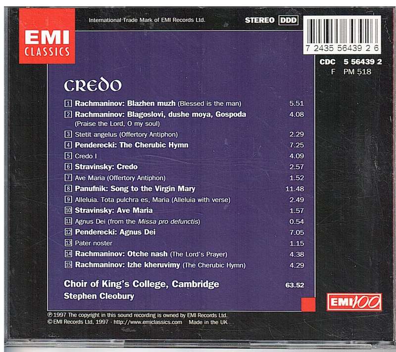 Choir of King`s College Cambridge - Credo CD (Stephen Cleobury cond.)