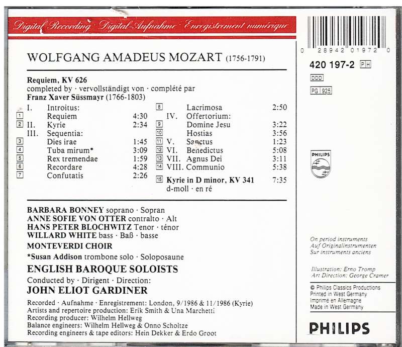 Mozart - Requiem KV 626/Kyrie KV 341 (Monteverdi Choir, John Eliot Gardiner cond.)