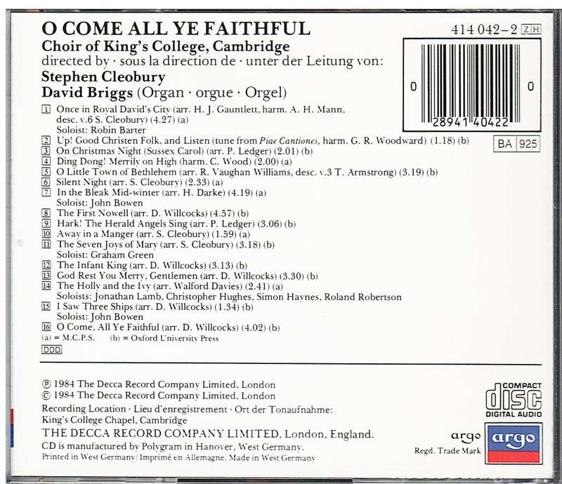 King`s College Choir - O Come All Ye Faithful (Stephen Ceobury cond.) CD