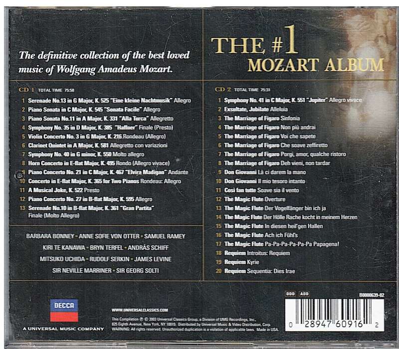The #1 Mozart Album 2 CD Set