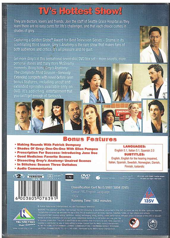 Grey`s Anatomy The Complete Third Season DVD