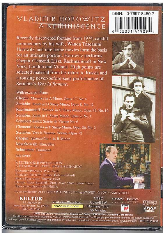 Vladimir Horowitz: A Reminiscence DVD