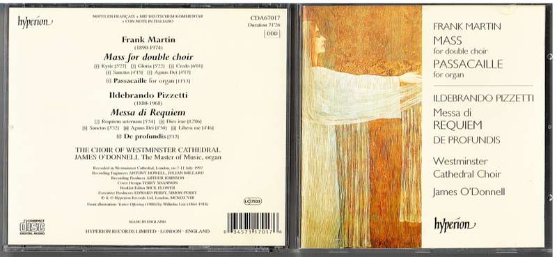 Martin, Pizzetti: Mass, Passacaille/Requiem- Westminster Cathedral Choir, James O'Donnell (cond.) CD