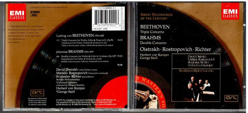 Beethoven / Brahms, Triple Concerto/ Double Concerto CD - von Karajan / Szell cond., Oistrakh etc.