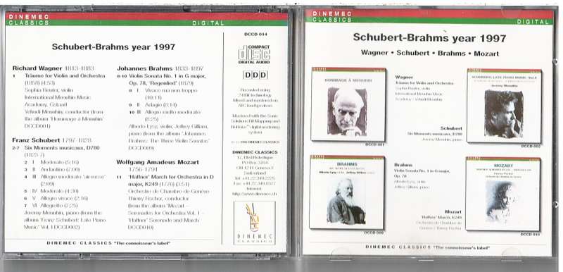 Schubert-Brahms Year 1997: Wagner/Schubert/Brahms/Mozart CD - Yehudi Menuhin cond. etc
