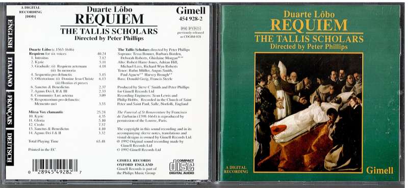 The Tallis Scholars - Duarte Lobo: Requiem CD, Peter Phillips dir.