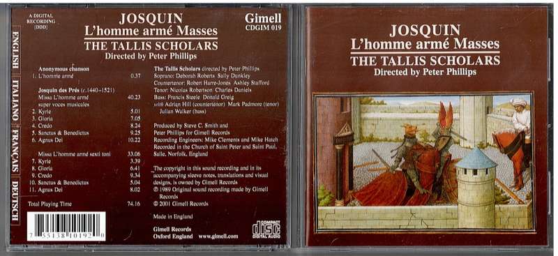 The Tallis Scholars - Josquin: L'homme Arme Masses CD, Peter Phillips dir.