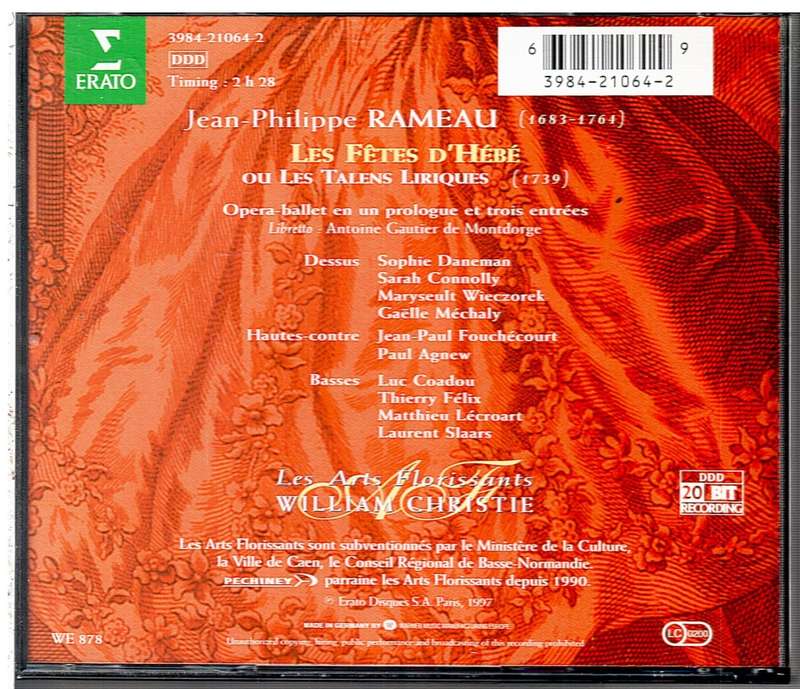 Rameau: Les Fêtes d'Hébé ou Les Talents lyriq - Les Arts Florisants, William Christie cond. 2 CD set