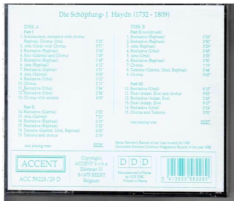 Joseph Haydn: Die Schopfung - La Petite Bane, Sigiswaldo Kuijken 2 CD set