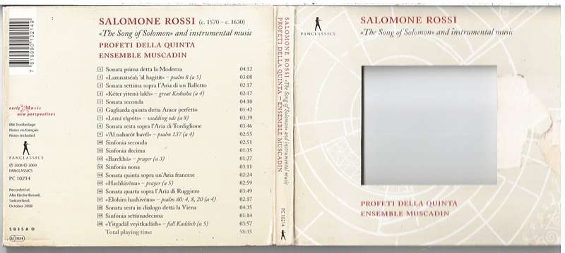Salomone Rossi: The Song of Solomon & Instrumental Music - Profeti Della Quinta/Ensemble Muscadin CD