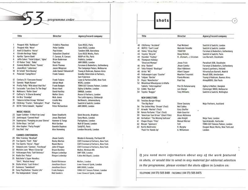 Shots: Cannes Contenders No 53 July 1999 (Advertising and Creativity Worldwide) DVD