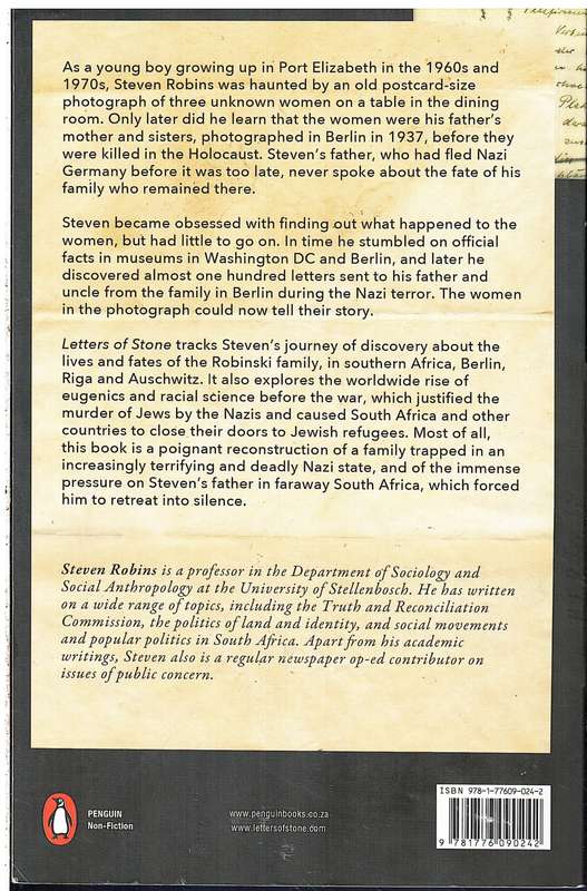 Letters of Stone: From Nazi Germany to South Africa - Steven Robins