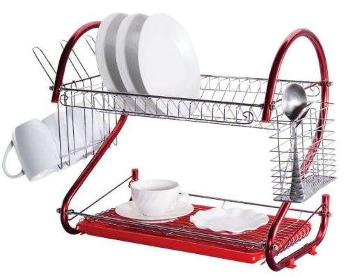 DISH RACK - DOUBLE - RED, BLACK OR SILVER - MASSIVE DISCOUNT