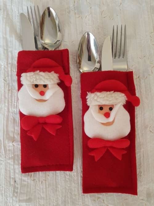 Christmas Table Decor Cutlery Pouches Red
