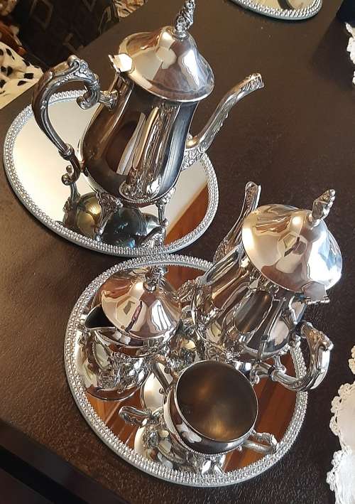 teaset silver plated teapot, coffee pot, sugar bowl and milk jug