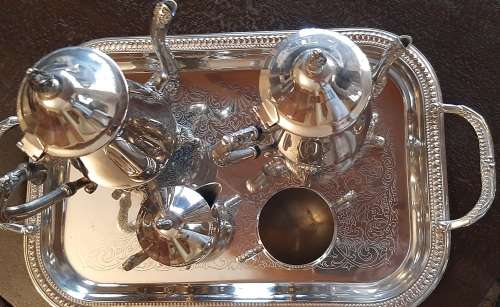 teaset silver plated teapot, coffee pot, sugar bowl and milk jug