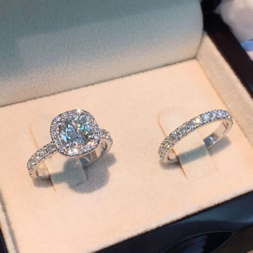 Dazzling Natural White Sapphire Ring Set 925 Sterling Silver Jewelry Bride Wedding Engagement