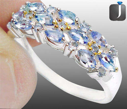 (R5000) GENUINE DIAMOND AND BLUE TANZANITE IN SOLID 925 STERLING SILVER RING; SIZE 7