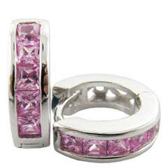 925 Sterling Silver Pink CZ Hoop Earring