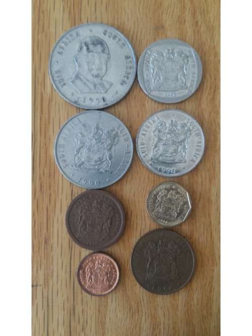 1990 Coat of Arms and PW Botha, bronze, nickle, copper plated steel coins