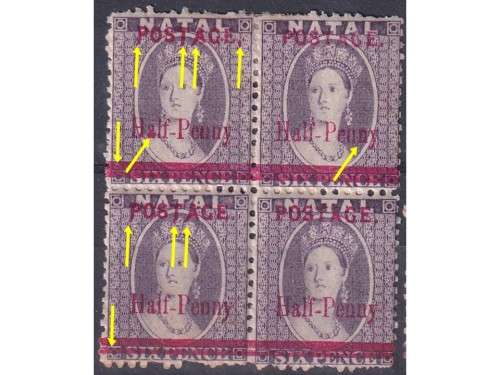 1895 Natal Half P on Six Pence with lots of varieties, look at new and old Varieties.