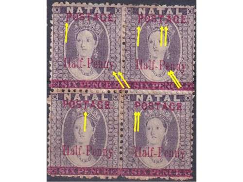 1895 Natal Half P on Six Pence with lots of varieties, look at new and old Varieties.