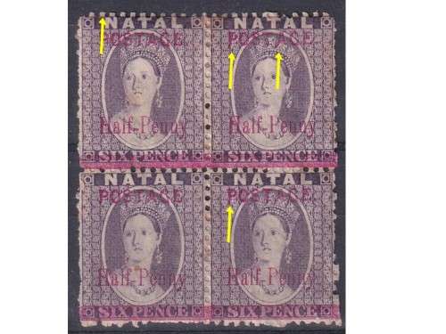 1895 Natal Half P on Six Pence with lots of varieties, look at new and old Varieties.