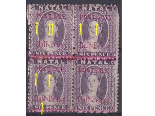 1895 Natal Half P on Six Pence with lots of varieties, look at new and old Varieties.