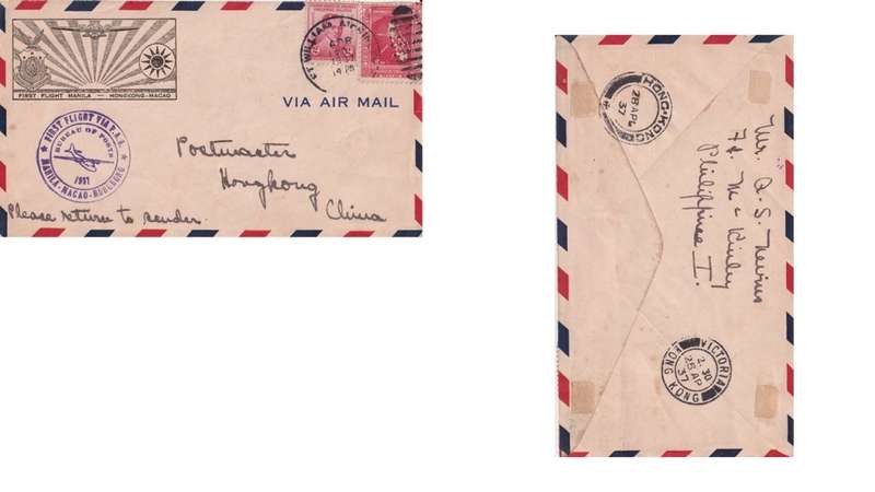 First Through Flight Via Air Mail Macao, China.