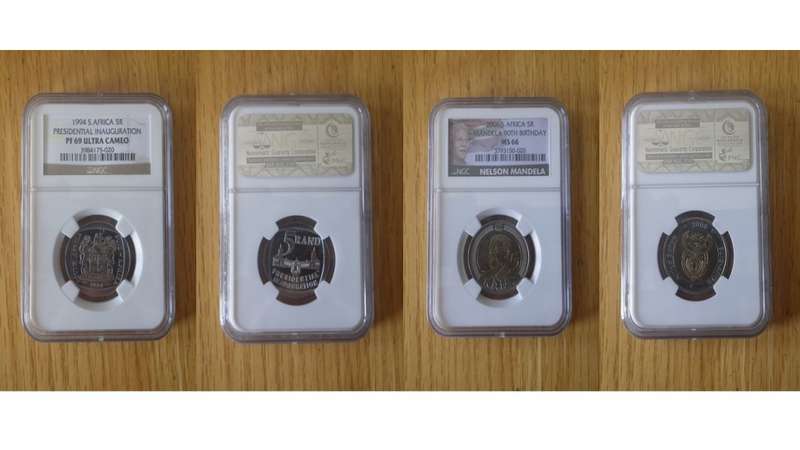 Nelson Mandela and Inauguration proof coins.