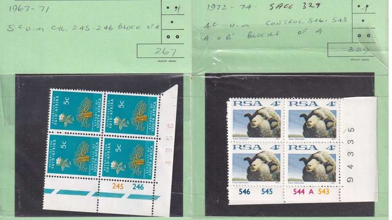 South Africa 33 x Control Block of 4 Stamps from 1961 to 1974.