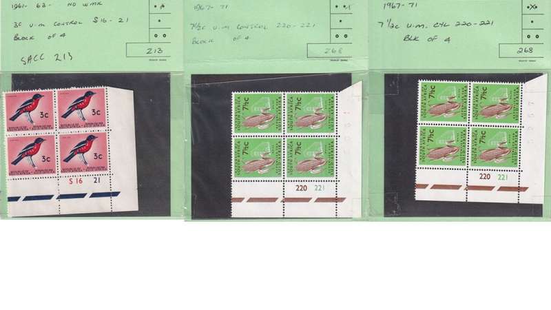 South Africa 33 x Control Block of 4 Stamps from 1961 to 1974.