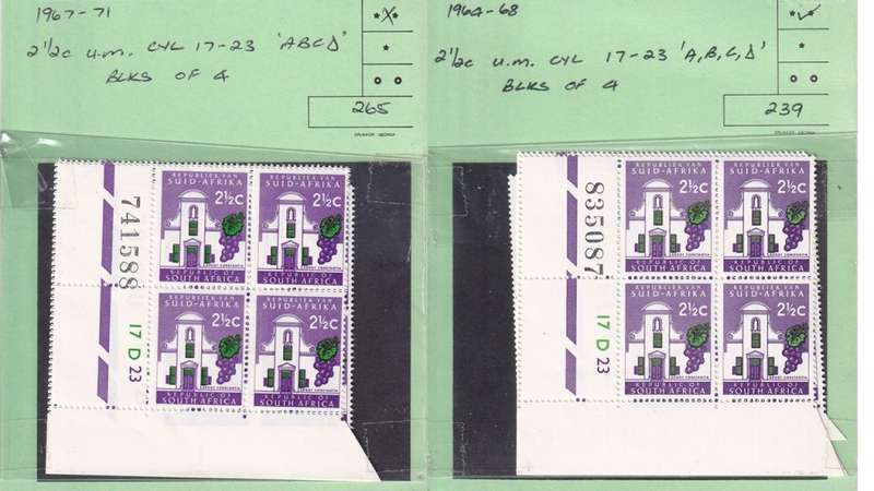 South Africa 33 x Control Block of 4 Stamps from 1961 to 1974.