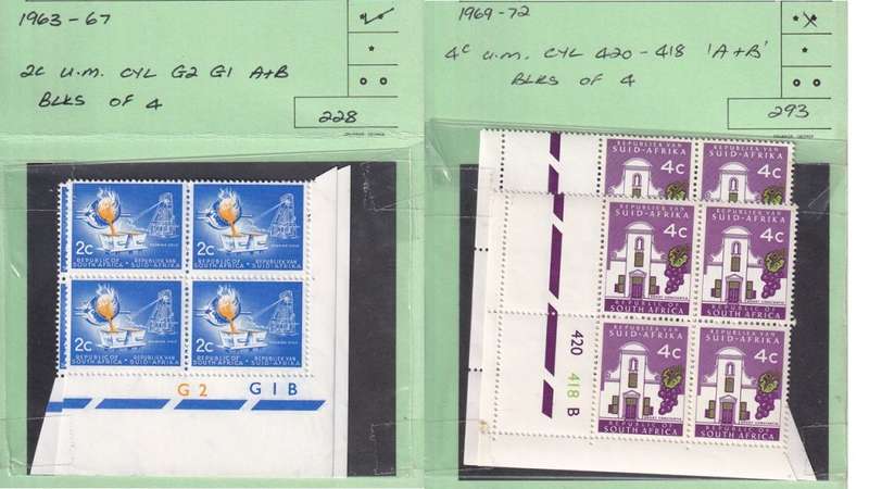 South Africa 33 x Control Block of 4 Stamps from 1961 to 1974.