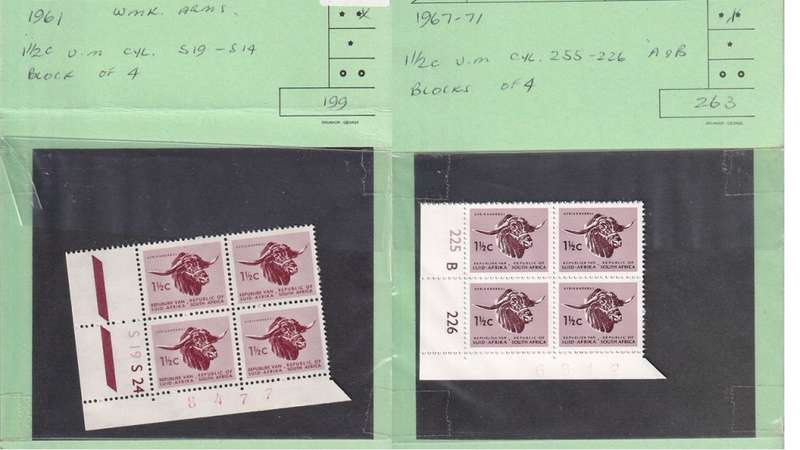 South Africa 33 x Control Block of 4 Stamps from 1961 to 1974.