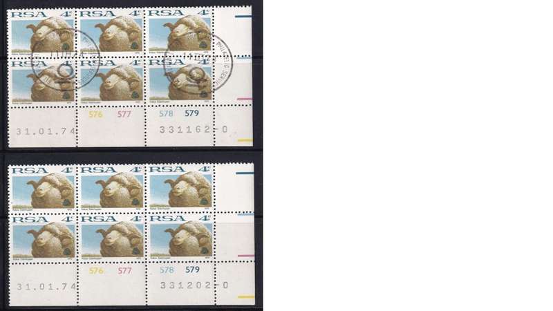South Africa Control Blocks of 6 Stamps (4c Sheep)